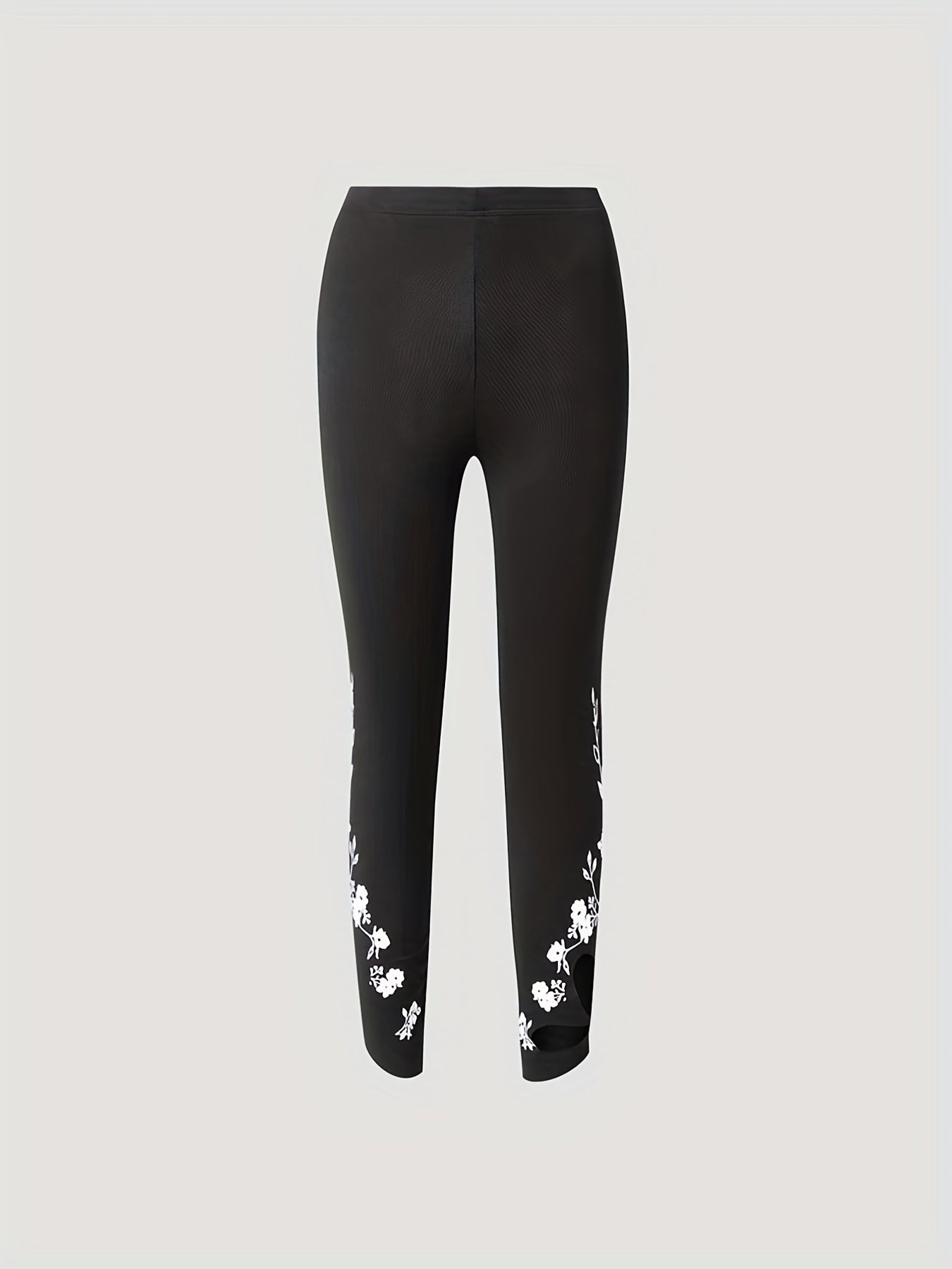 Floral Print Cut Out Skinny Leggings Casual Every Stretchy Leggings