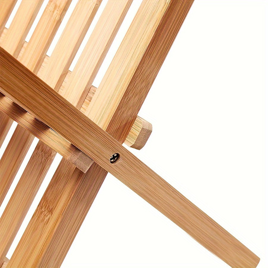 2 Tier Bamboo Dish Drying Rack Collapsible Foldable Kitchen Plate Drainer