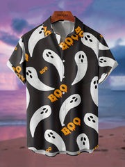 Funny Halloween Ghost Pattern Men's Short Sleeve Lapel Shirt