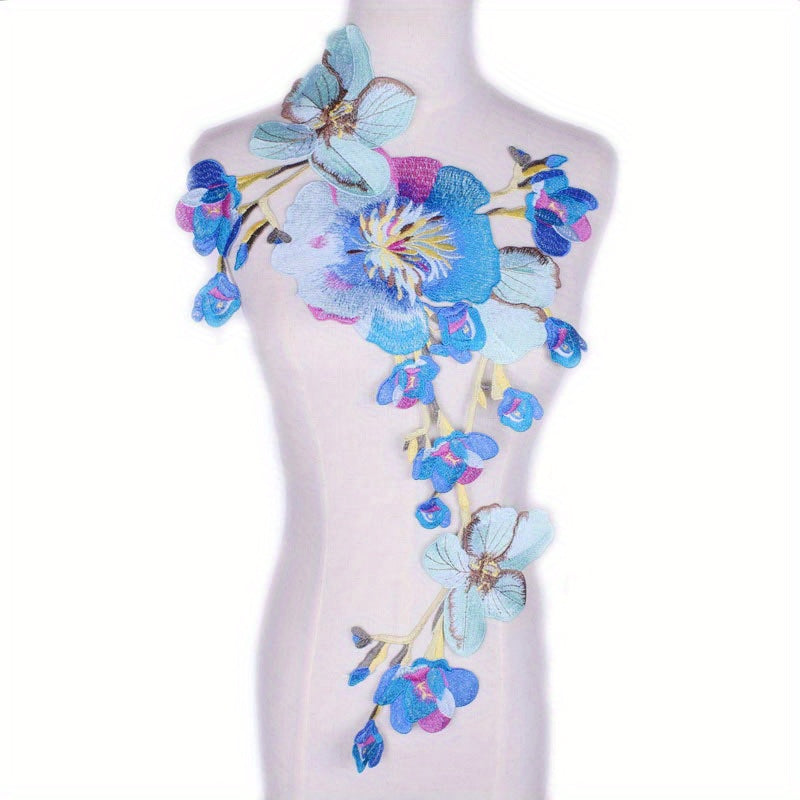 Water Soluble 3D Peony Embroidered Applique Patch for Dress Skirt Wedding