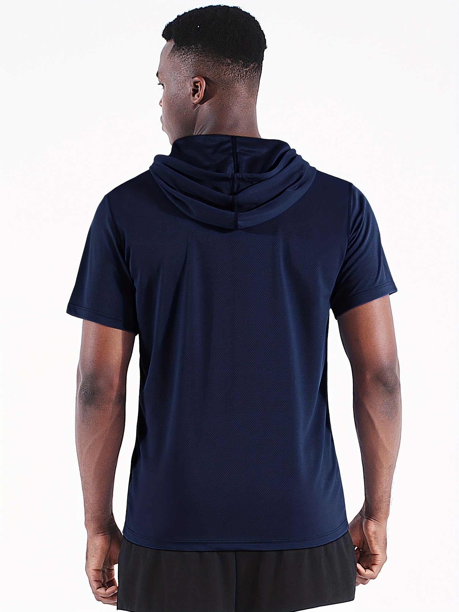 Men's Solid Hooded T shirt With Pocket Quick Dry Breathable Short Sleeve