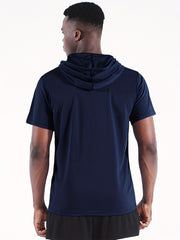 Men's Solid Hooded T shirt With Pocket Quick Dry Breathable Short Sleeve