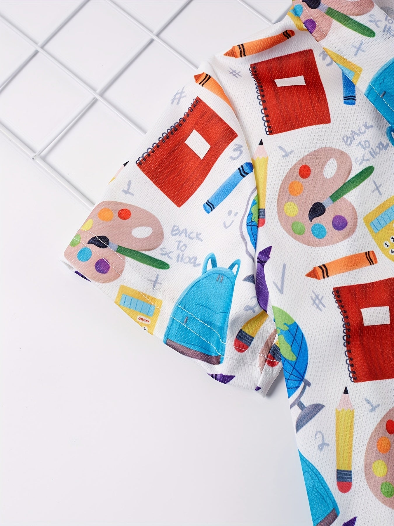 Boys Cartoon Palette Pencil School Bag Print Shirt Kids Summer Clothes