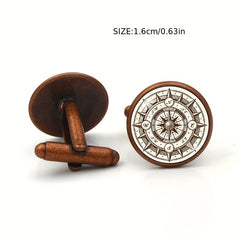 Retro Compass Time Cufflinks Tie Clip Set