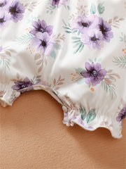 2pcs Baby Girls Floral Print Romper & Hat Set