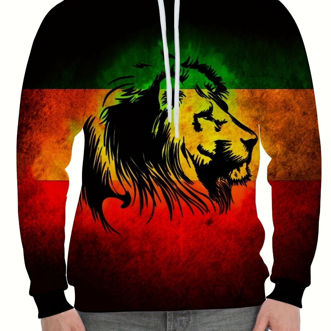 Lion Block Print Hoodies For Men Graphic Hoodie Comfy Loose Hooded Pullover