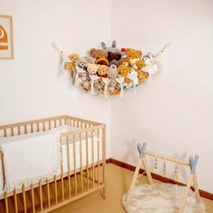 Macrame DreamLights Bohemian Plush Toy Storage Hammock - Beige