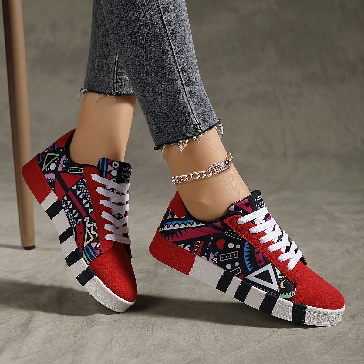 Pattern Lightweight Skate Shoes Breathable Wear Resistance Outdoor Sneakers