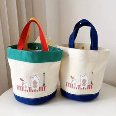 Casual Cartoon Bear Canvas Tote Bag Handbag Travel Storage Bento Bag