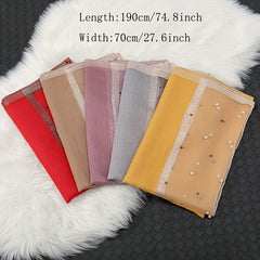 Organza Block Scarf Beads Decor Casual Shawl Women Outdoor Windproof Head Wrap