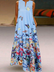 Butterfly Print V Neck Dress Sleeveless Casual Dress