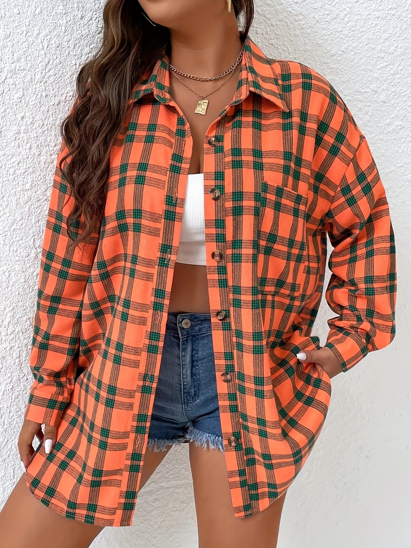 Plaid Button Up Long Sleeve Blouse