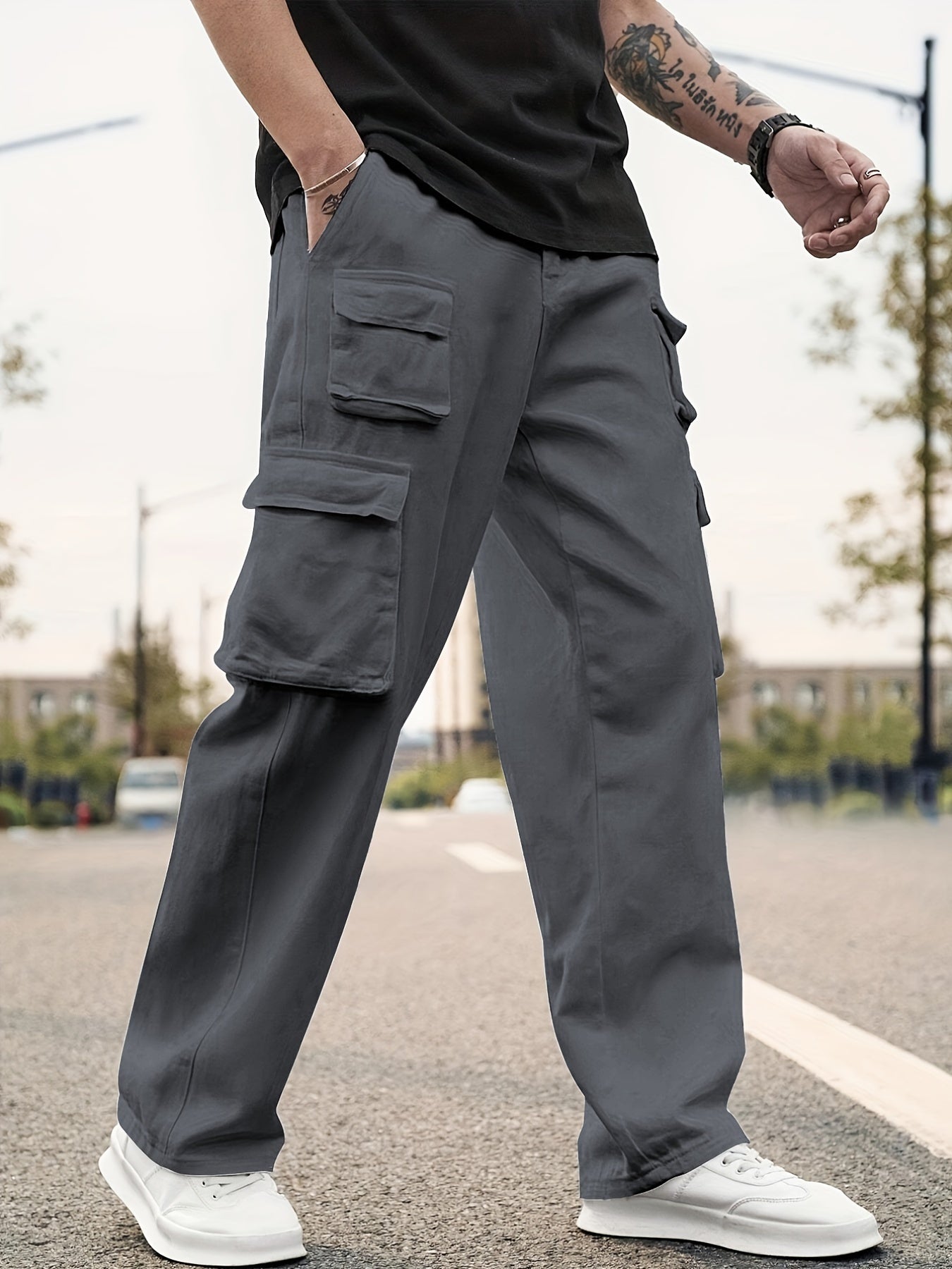 Men's Flap Pocket Cargo Pants Loose Fit