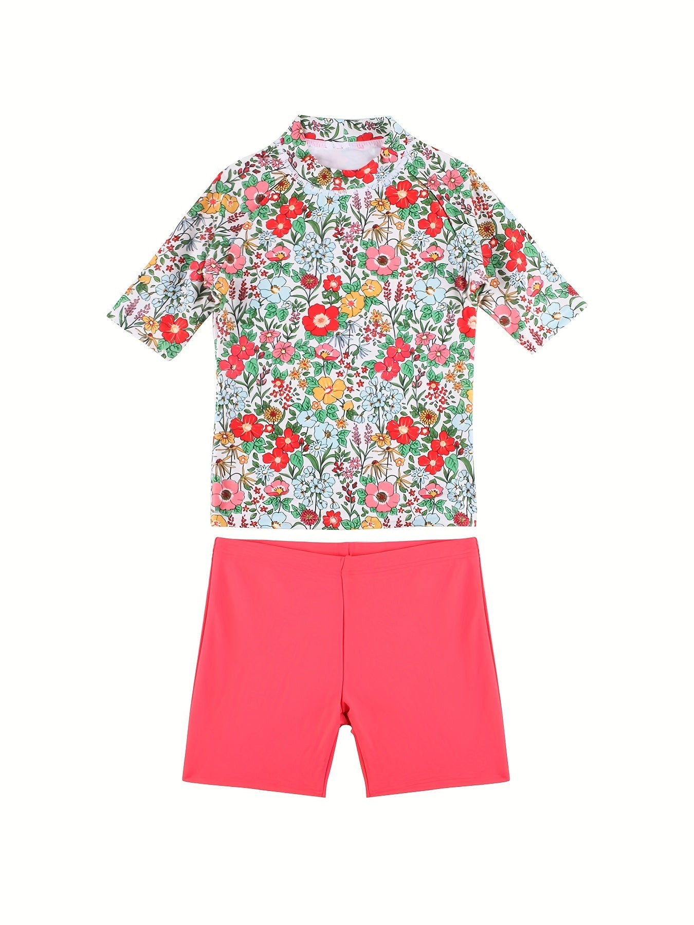 Girls' Floral Swimsuit for Summer Fun - Two Piece, Comfortable
