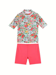 Girls' Floral Swimsuit for Summer Fun - Two Piece, Comfortable