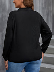 Casual Blouse Women's Plus Solid Long Sleeve Polo Neck Blouse