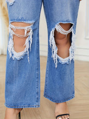 Ripped High Rise Wide Leg Jeans