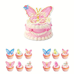 Butterfly Theme Cake Flag Decoration Birthday Party Supplies