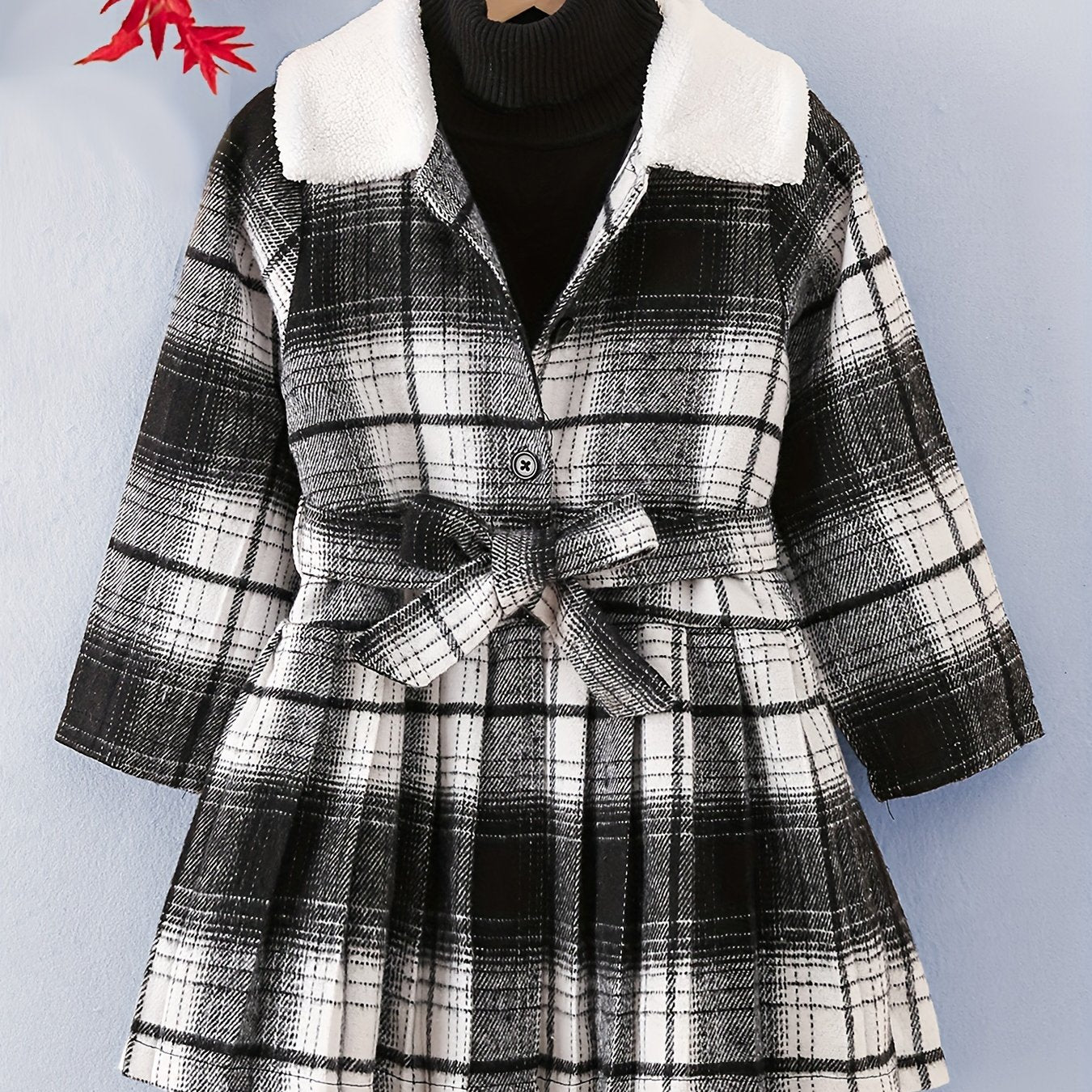 Girls Fleece Collar Plaid Style Open Front Dress