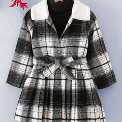 Girls Fleece Collar Plaid Style Open Front Dress