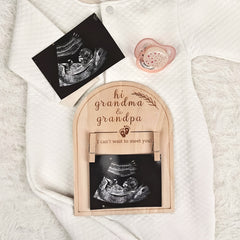 Wooden Ultrasound Photo Frame Hi Grandma & Grandpa Engraved Keepsake