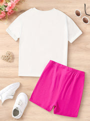 2pcs Girls Letter & Butterfly Graphic T Shirt & Shorts Set Summer Clothes