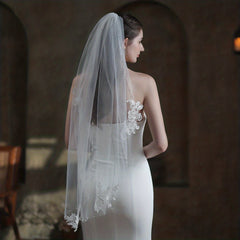 Beaded Wedding Veil 1 Layer Bridal Travel Photography Headdress