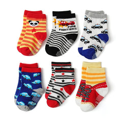 12pairs Baby Animal Car Print Crew Socks Non slip Cotton Toddler Socks