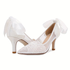 Mesh Stiletto Heeled Shoes with Bowknot Details