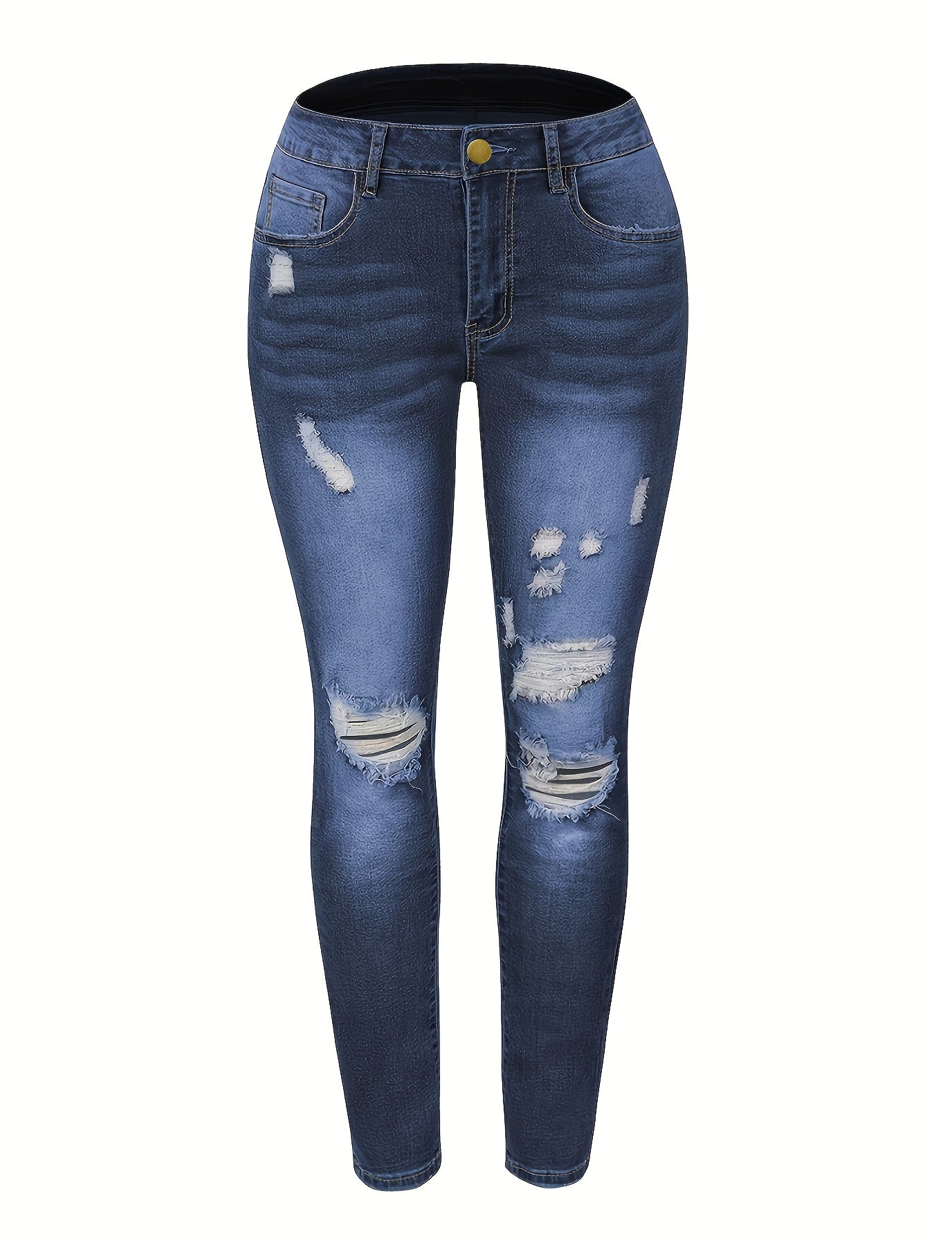Ripped Knee Skinny Jeans Embossed Pants