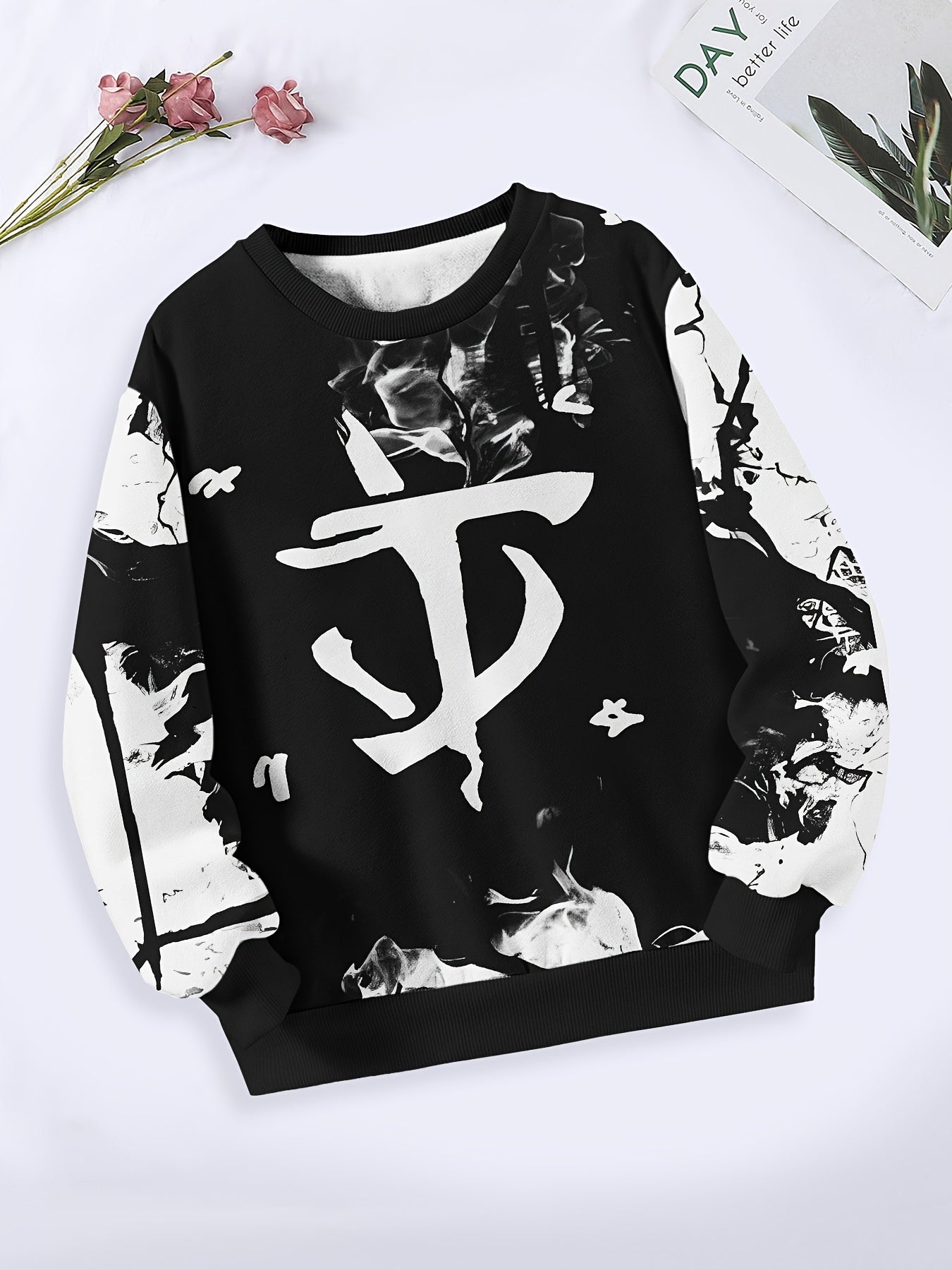 Creative Ink Pattern Long Sleeve Crew Neck Sweatshirt For Spring Fall