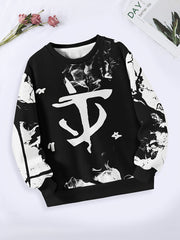 Creative Ink Pattern Long Sleeve Crew Neck Sweatshirt For Spring Fall