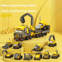 10pcs Mini Construction Vehicle Building Block Set Excavator Dump Truck Backhoe