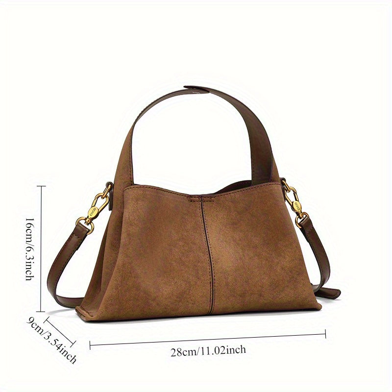 Dark Brown Split Leather Tote Bag with Magnetic Closure