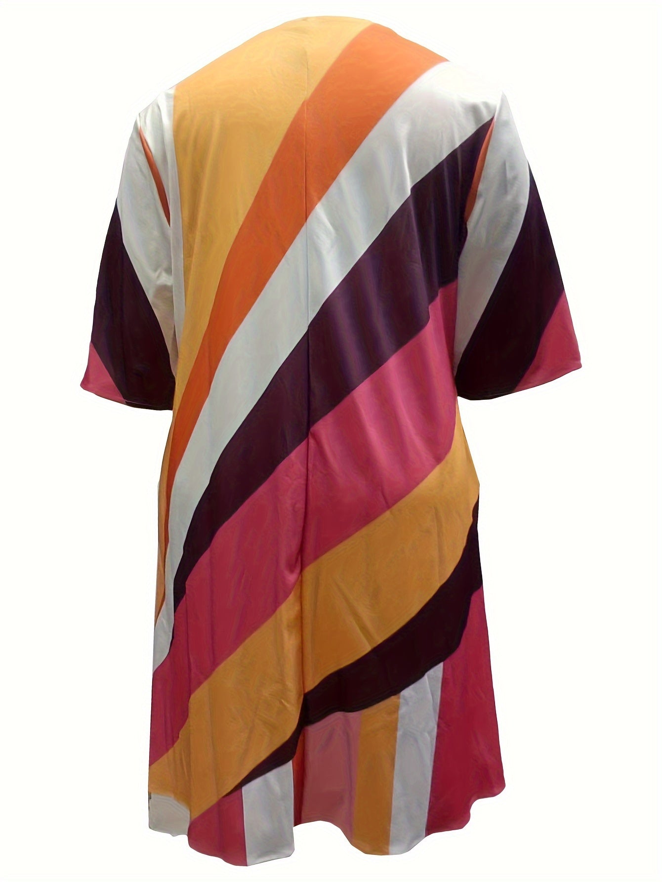 Dress Women's Plus Strip Half Sleeve Midi Dress