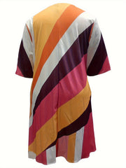 Dress Women's Plus Strip Half Sleeve Midi Dress