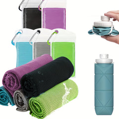 5pcs Ice Towel & Silicone Foldable Water Cup Set