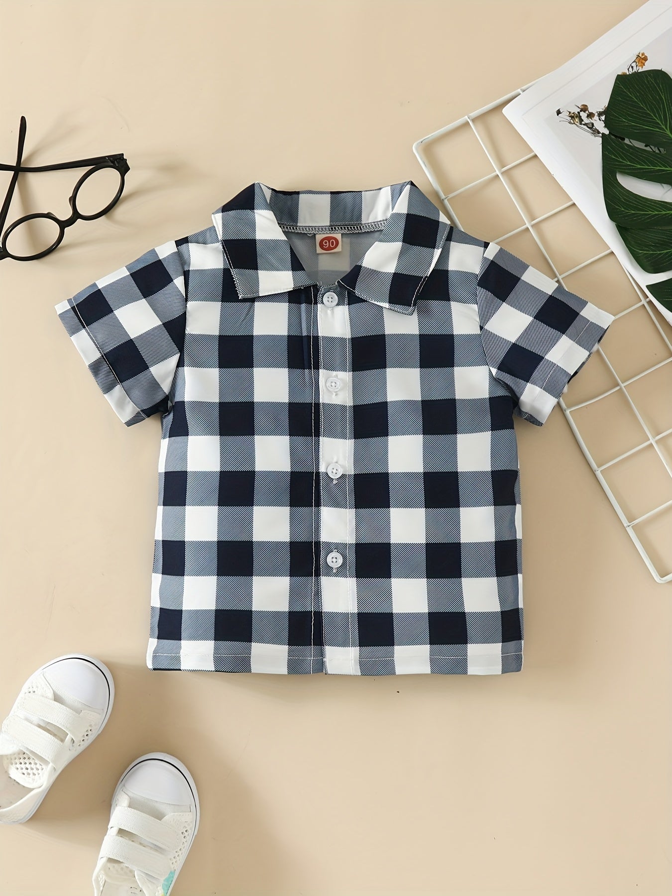 Boys Plaid Short Sleeves Shirt Preppy Style For Summer Kids Clothes