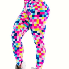 Checkerboard Print High Waist Yoga Legging Women's Activewear