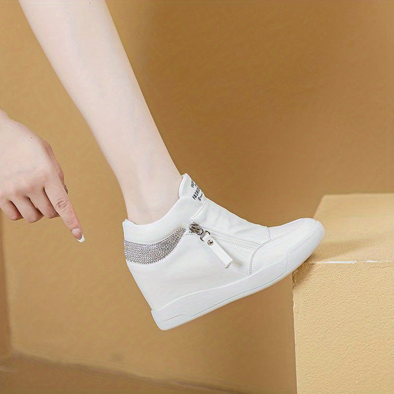Women's Rhinestone High Top Wedge Sneakers Platform Shoes