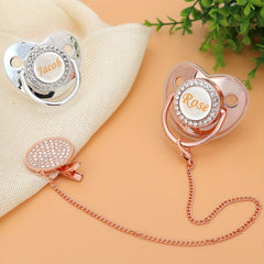 Personalized Glitter Crystal Pacifier & Clip with Name for Baby Gift