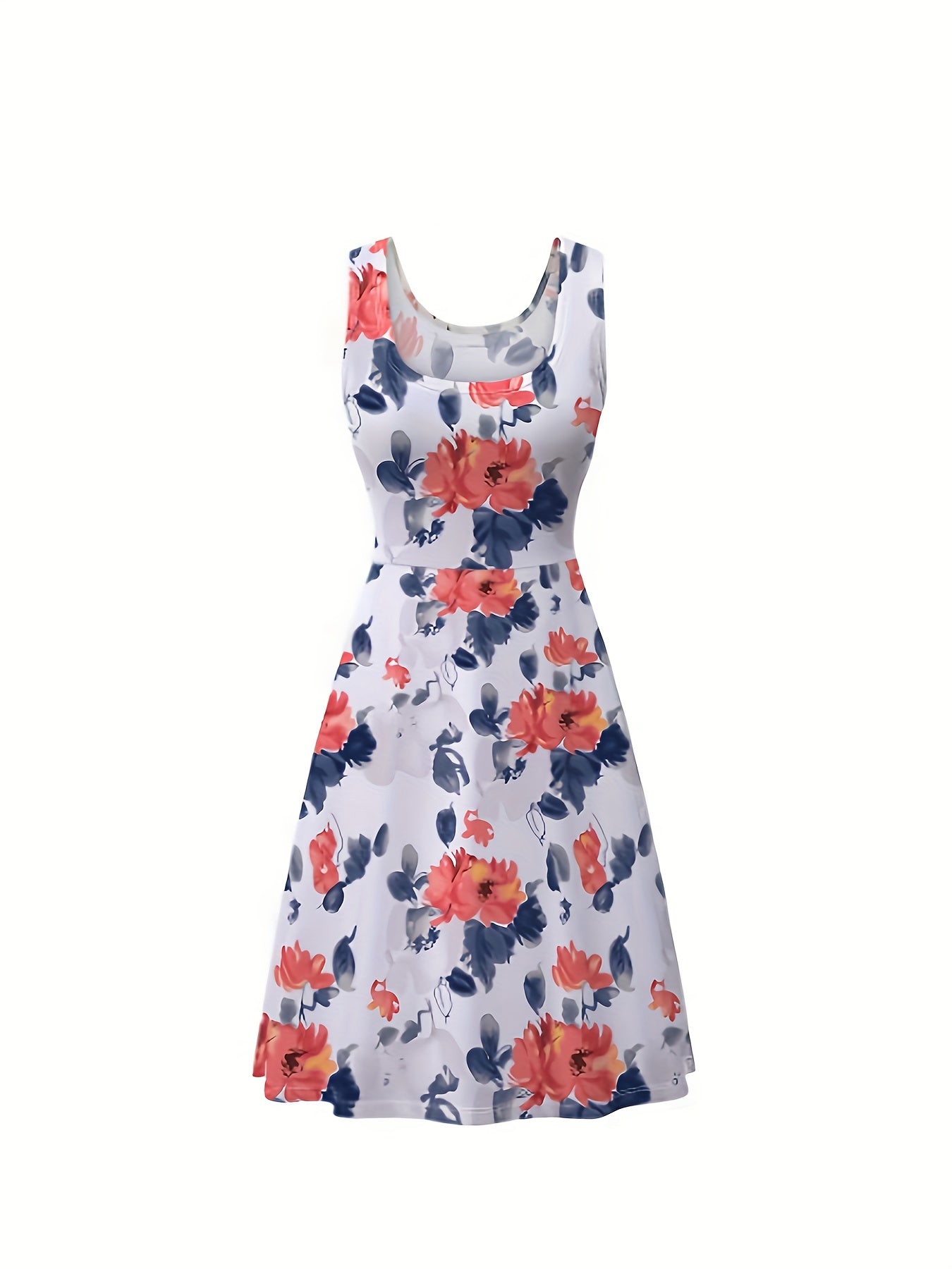 Casual Floral Print Plus Size Tank Dress