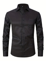 Men's Formal Long Sleeve Shirt with Chest Pocket