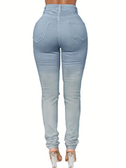 Women's Plus Ombre Print Ripped Button Fly High Rise Skinny Jeans