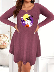 Halloween Nightdress Women's Plus Cartoon Ghost & Bat Print