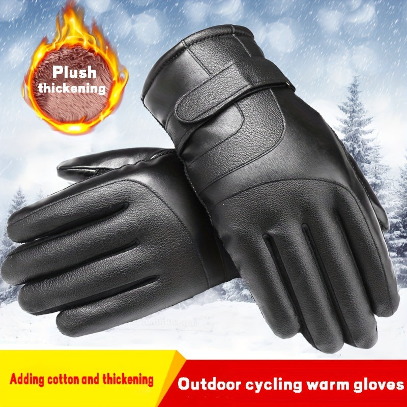 Men's Waterproof Touch Screen Leather Gloves Winter Thick Cotton Plush