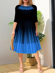 Women's Plus Ombre Geometric Print Long Sleeve A-line Dress