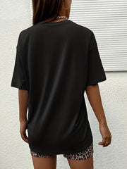 Leopard Print Lounge Set Short Sleeve Crew Neck Top & Elastic Waistband Shorts