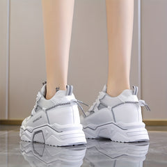 Women's Mesh Platform Sneakers Lace Up Running Shoes Breathable Comfortable
