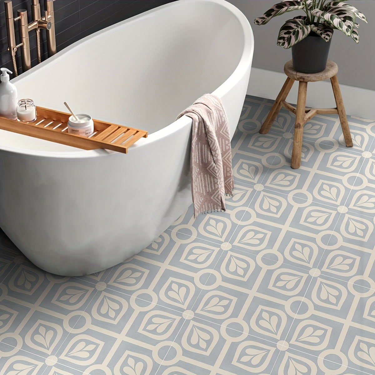 12pcs Nordic Style Floor Stickers Waterproof Self Adhesive Tile Stickers
